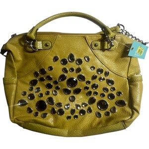 Kathy Van Zeeland yellow faux leather embelleced with rhinestones NWT